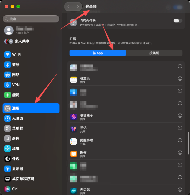 System Settings path: General → Login Items & Extensions → By App